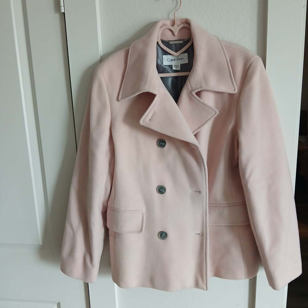 Calvin Klein Pink Double-Breasted Wool Pea Coat Jacket Size 14